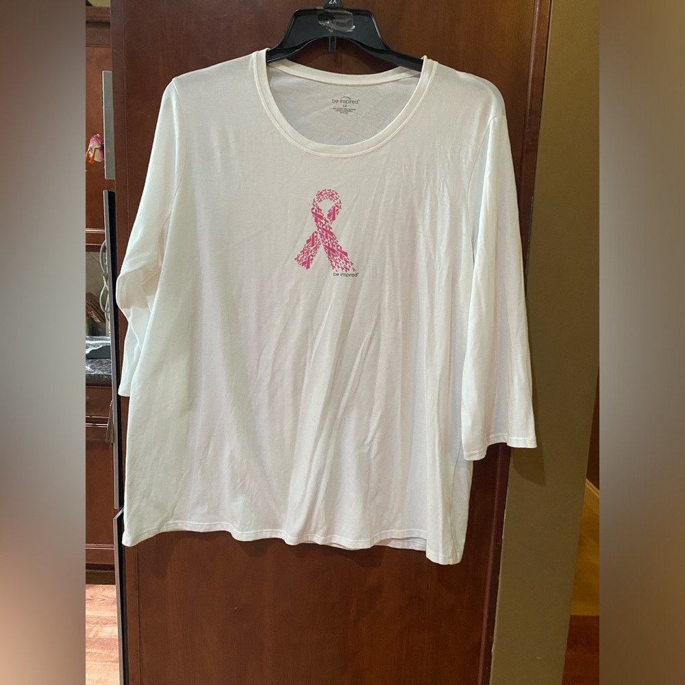 be inspired White Long Sleeve Tee with Pink Awareness Ribbon